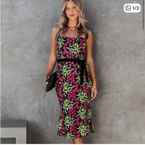 VICI Strapless Floral Embroidered Midi Dress NWT Size Large